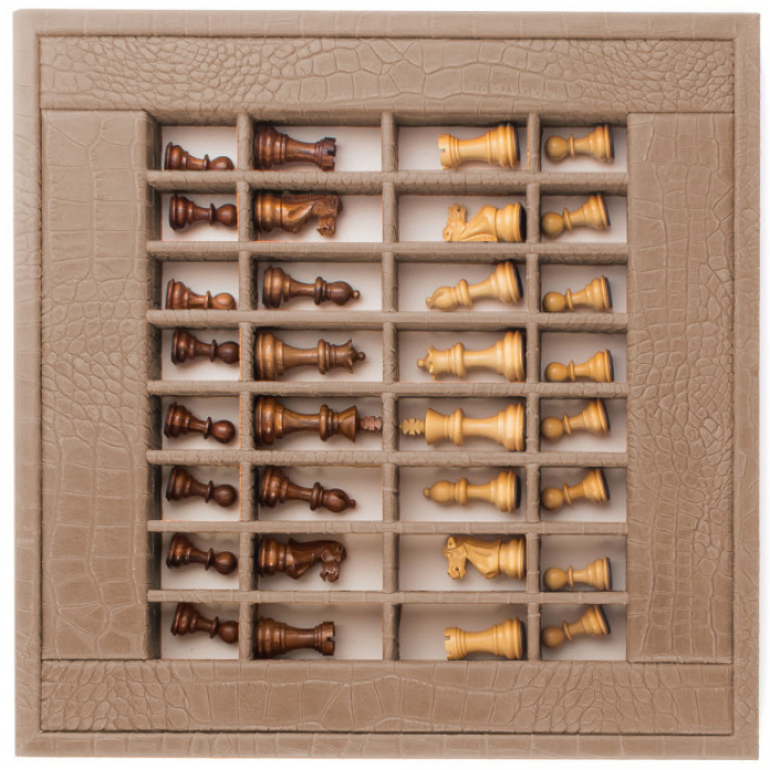 Exclusive Alligator brown leather chess Set